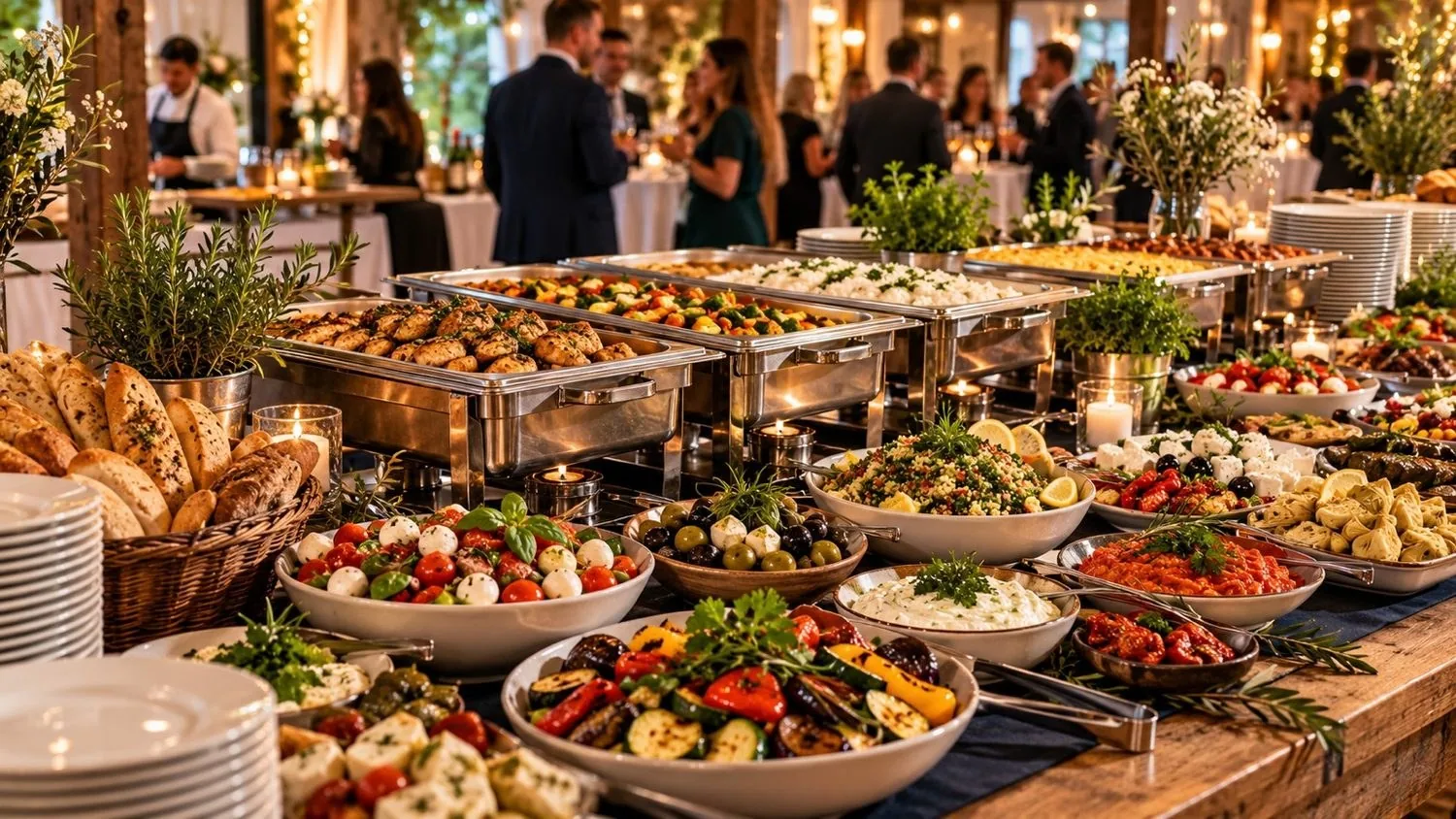Nahic Cateringbuffet mit warmen Gerichten und Antipasti