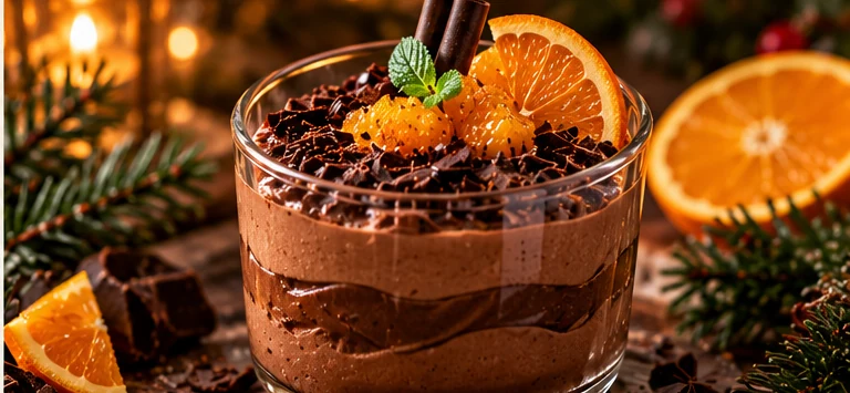 Schoko-Orangen-Mousse im Glas, Serviervorschlag